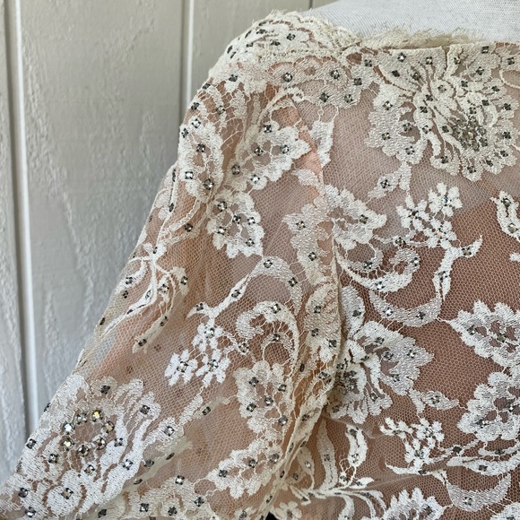 Vtg 60s Black Ivory Floral Lace Cocktail Dress Rhinestone Sz S Handmade As Is - Picture 4 of 13